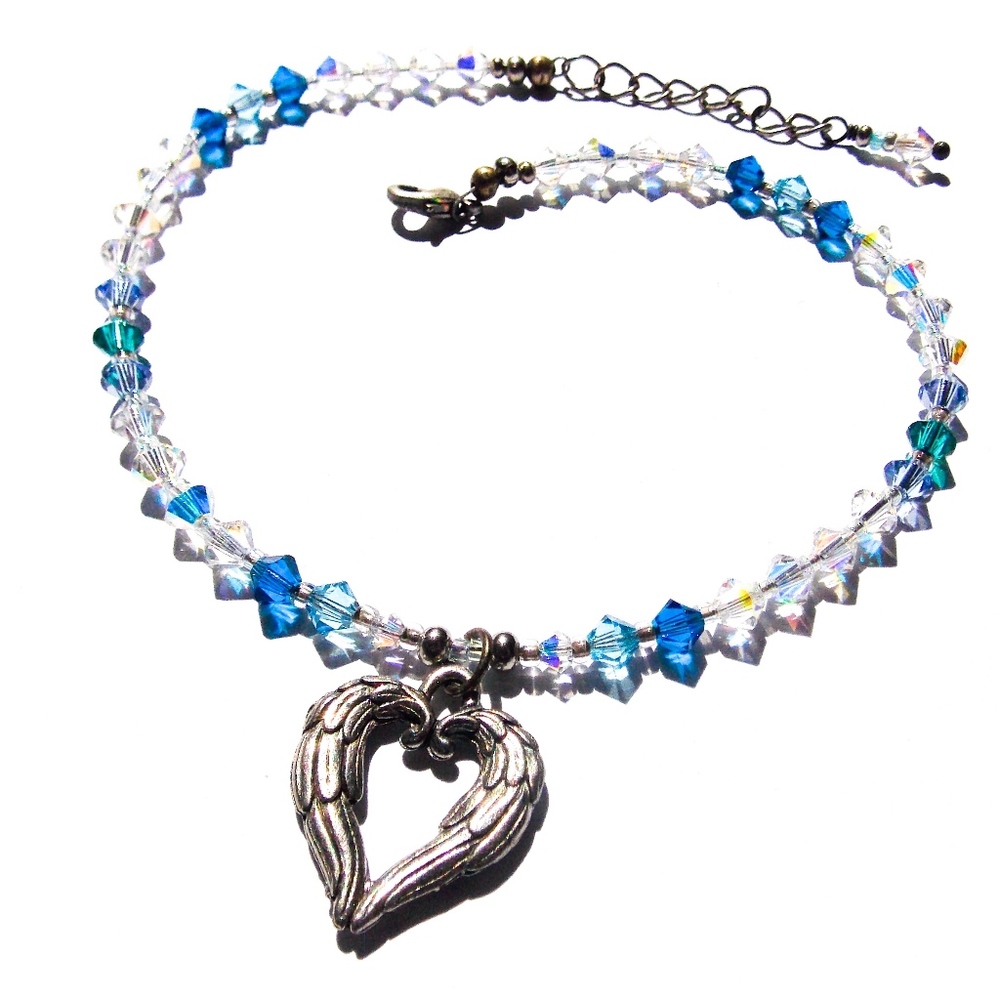 Ankle Bracelet Something Blue Angel Wings Charm